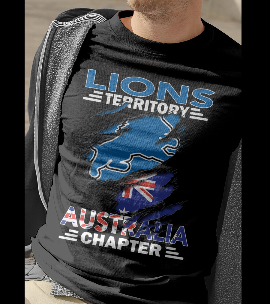 Lions Territory Australia Chapter Blue Lion And Flag T-Shirt