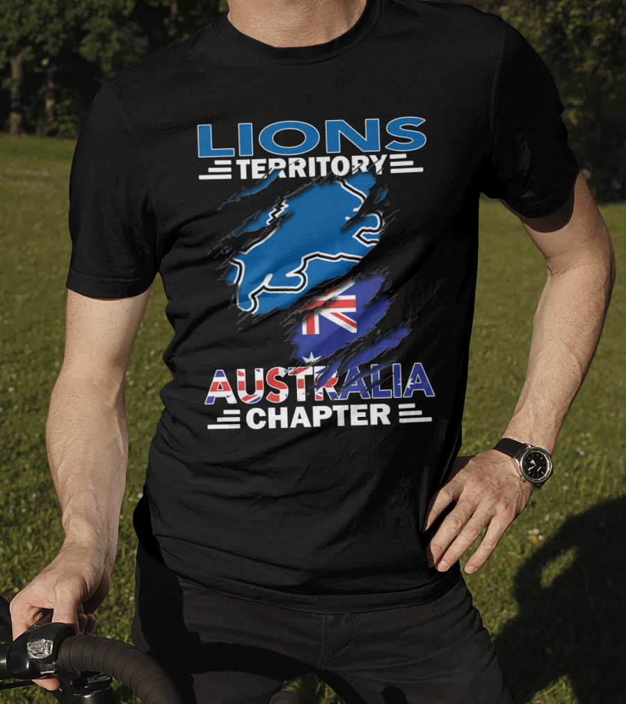 Lions Territory Australia Chapter Blue Lion And Flag T-Shirt