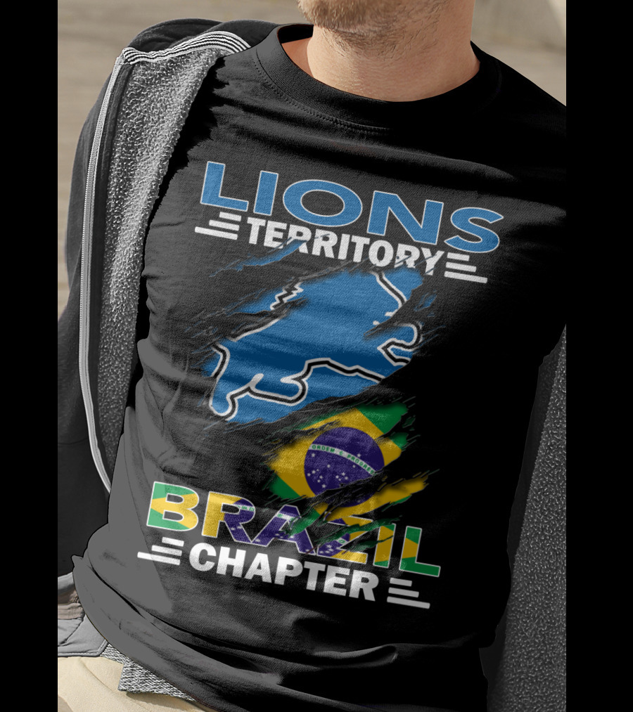 Lions Territory Brazil Chapter Flag And Blue Lion T-Shirt