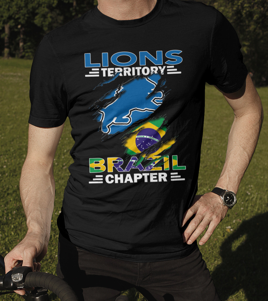 Lions Territory Brazil Chapter Flag And Blue Lion T-Shirt