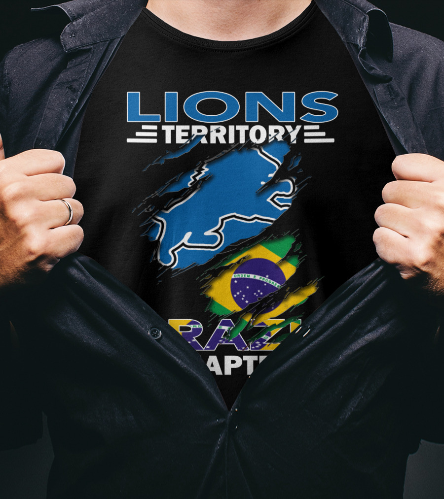 Lions Territory Brazil Chapter Flag And Blue Lion T-Shirt