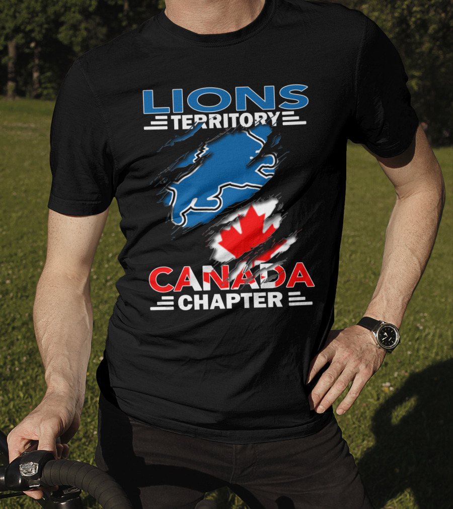Lions Territory Canada Chapter Blue Lion Silhouette Red Maple Leaf T-Shirt