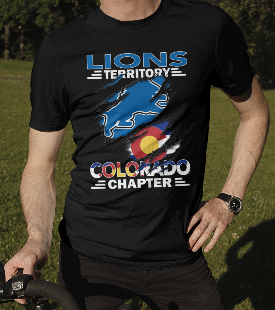 Lions Territory Colorado Chapter Blue Lion And Colorado Flag T-Shirt