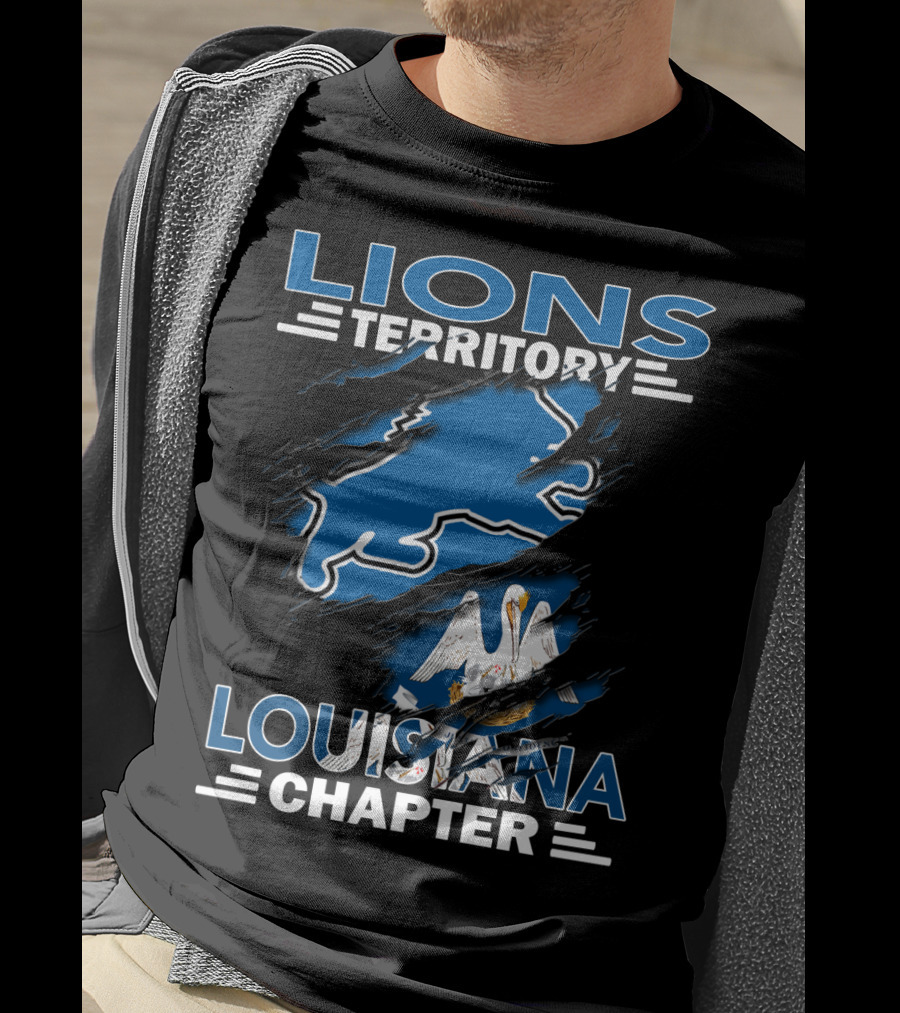 Lions Territory Louisiana Chapter Blue Scratch Outline Pelican T-Shirt