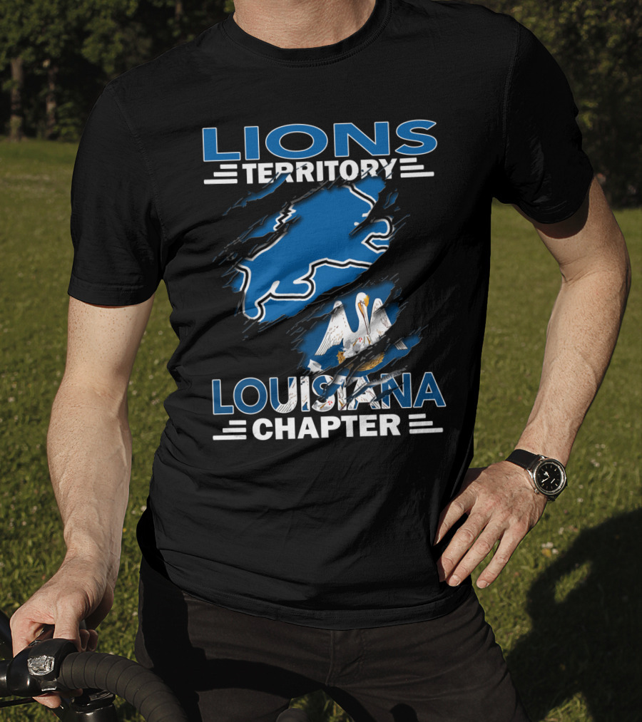 Lions Territory Louisiana Chapter Blue Scratch Outline Pelican T-Shirt