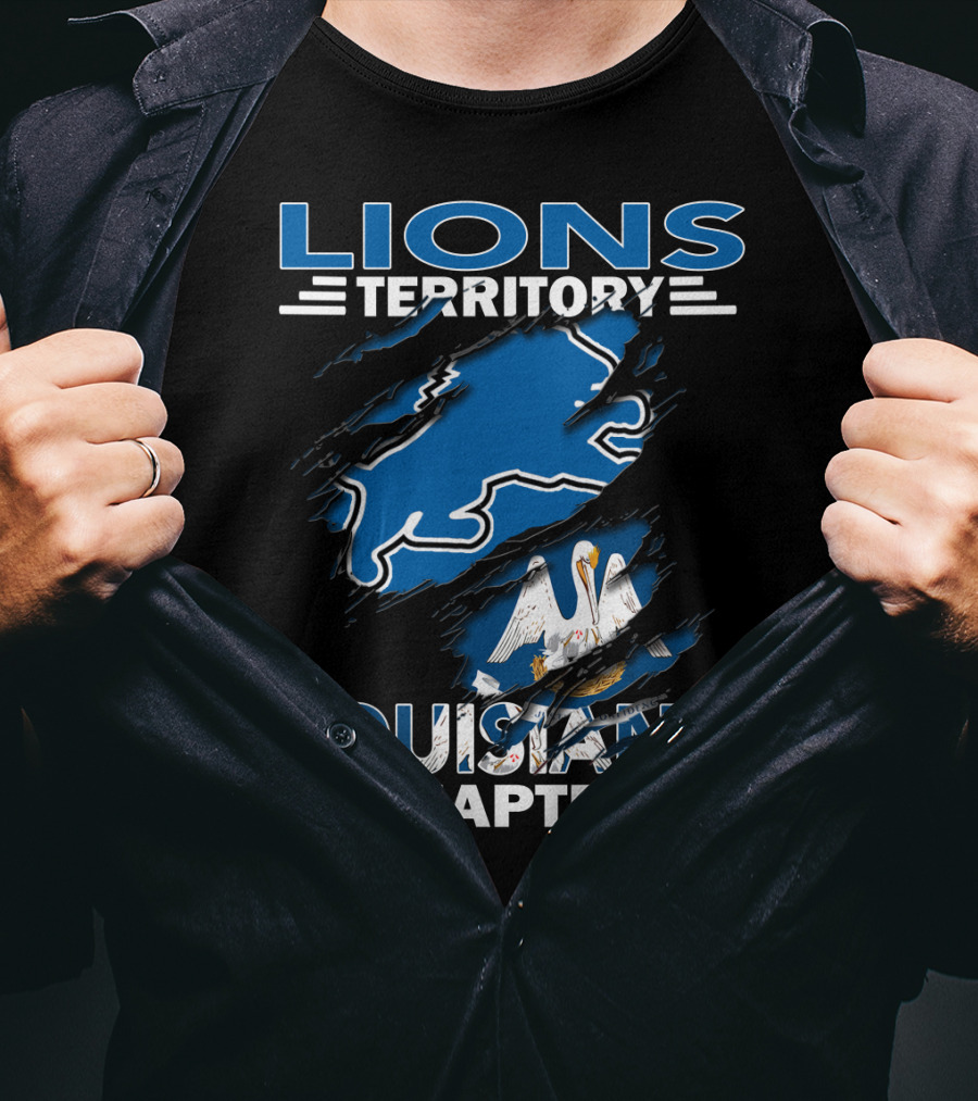 Lions Territory Louisiana Chapter Blue Scratch Outline Pelican T-Shirt