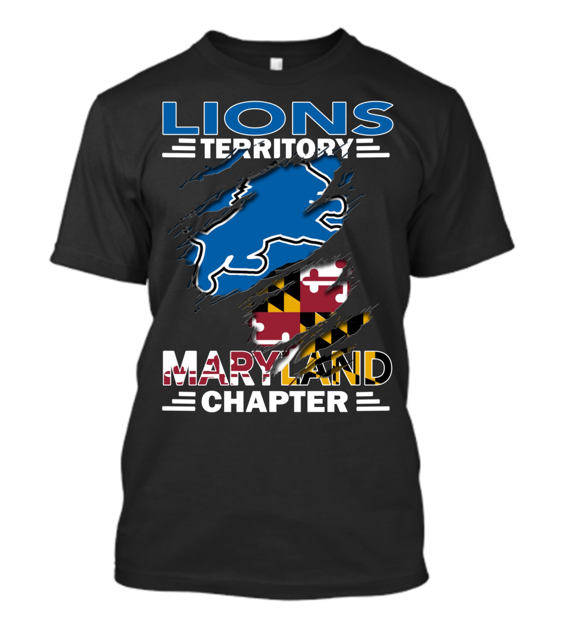 Lions Territory Maryland Chapter Blue Outline With Maryland Flag Elements T-Shirt