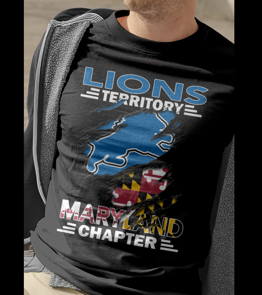 Lions Territory Maryland Chapter Blue Outline With Maryland Flag Elements T-Shirt
