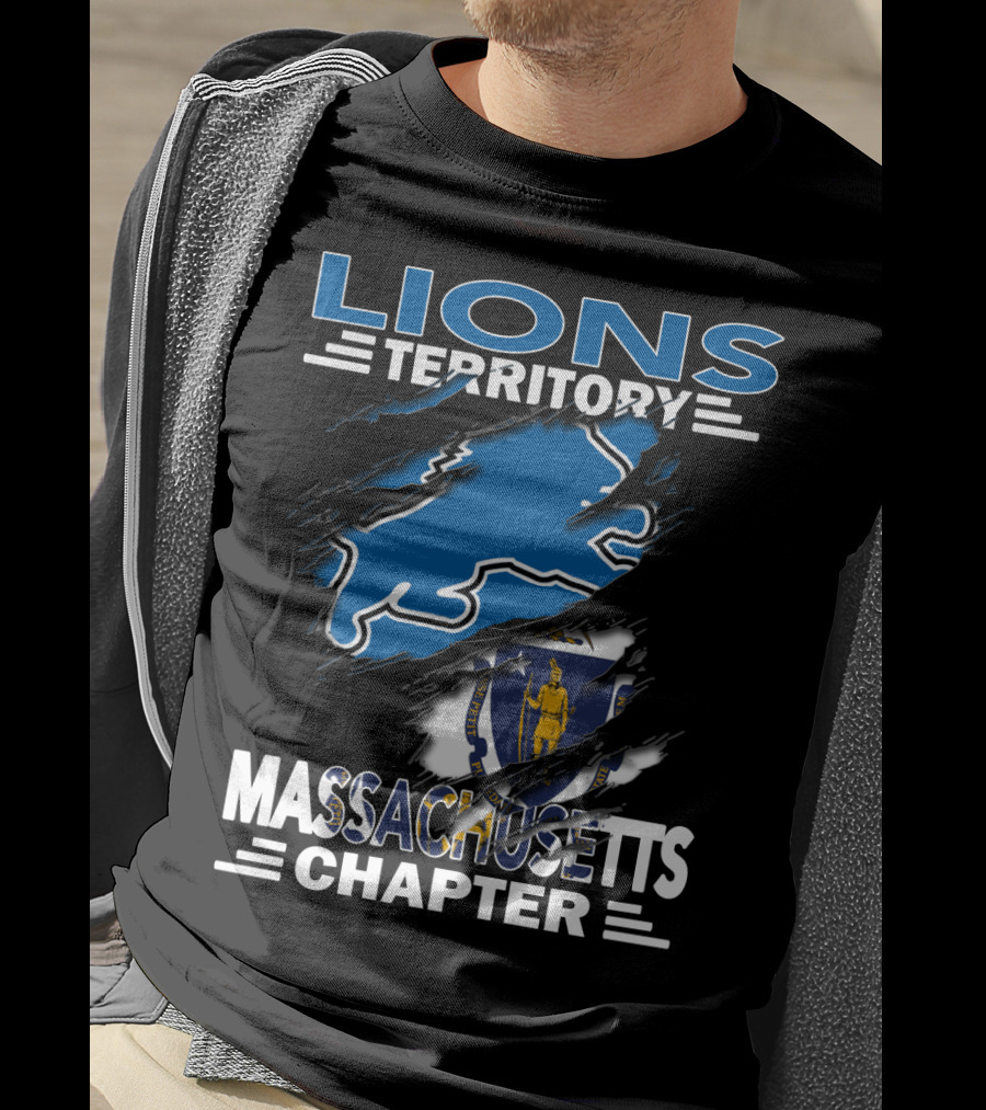 Lions Territory Massachusetts Chapter Blue Lion And State Emblem T-Shirt