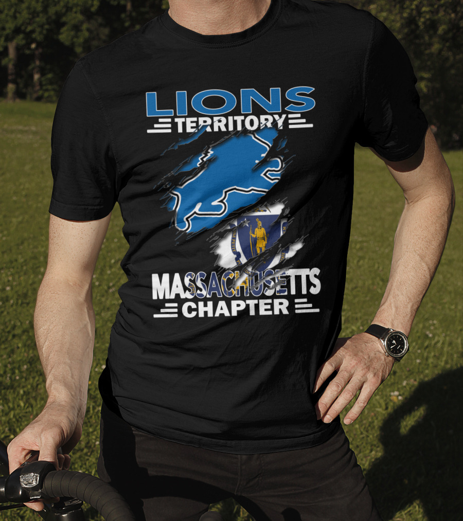 Lions Territory Massachusetts Chapter Blue Lion And State Emblem T-Shirt