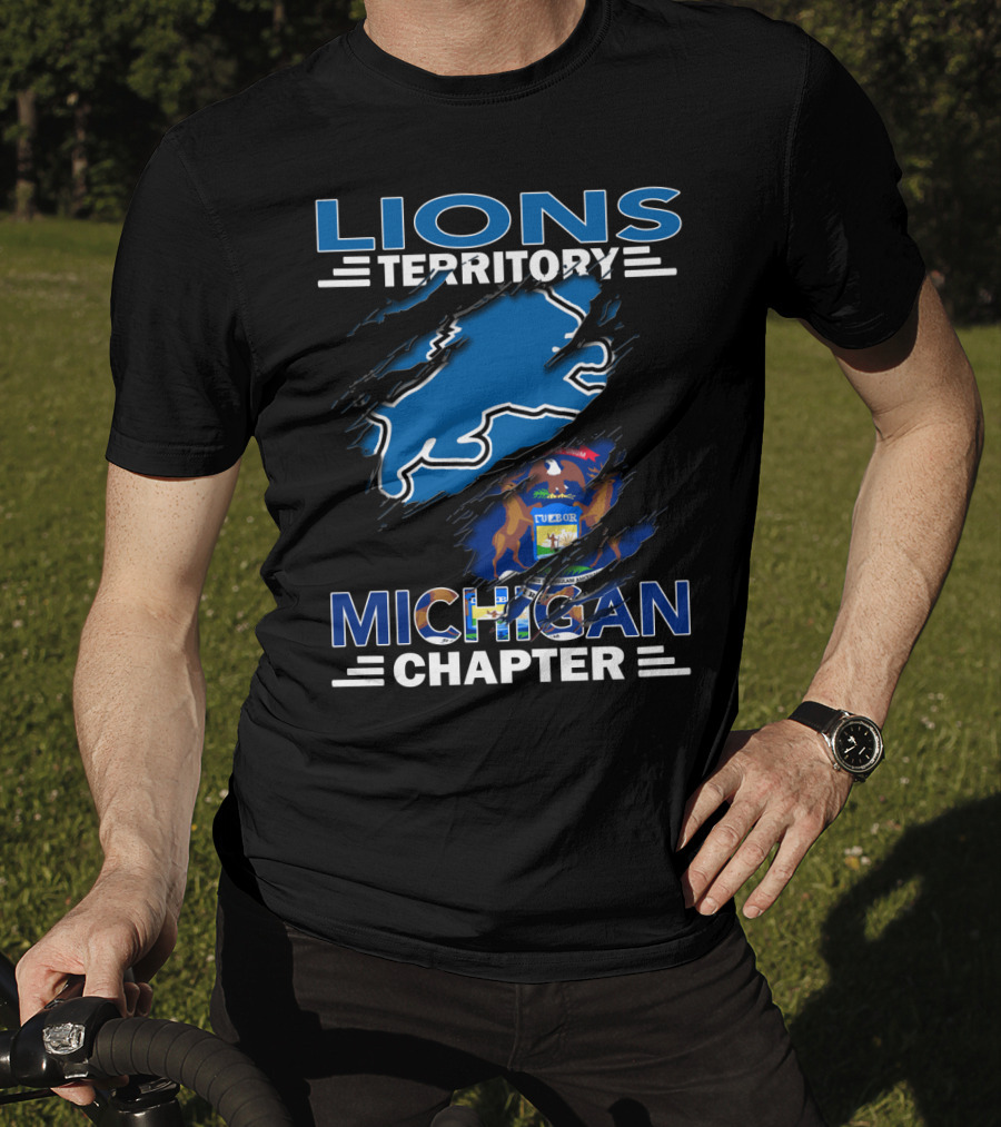 Lions Territory Michigan Chapter Blue Lion Emblem And State Seal T-Shirt