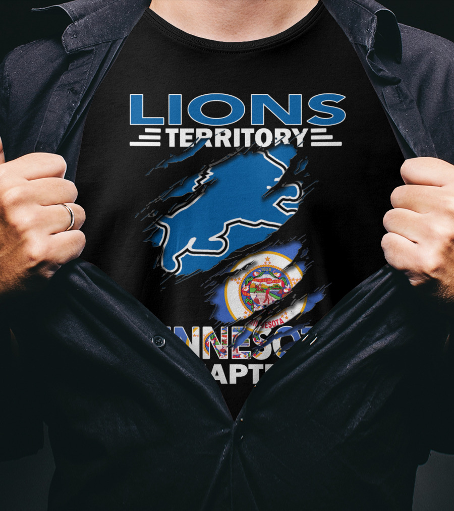 Lions Territory Minnesota Chapter With State Symbol And Blue Lion Outline T-Shirt