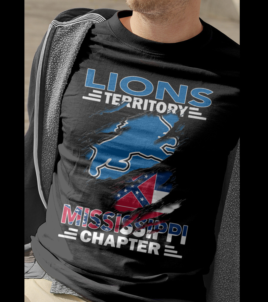 Lions Territory Mississippi Chapter Blue Lion And Flag T-Shirt