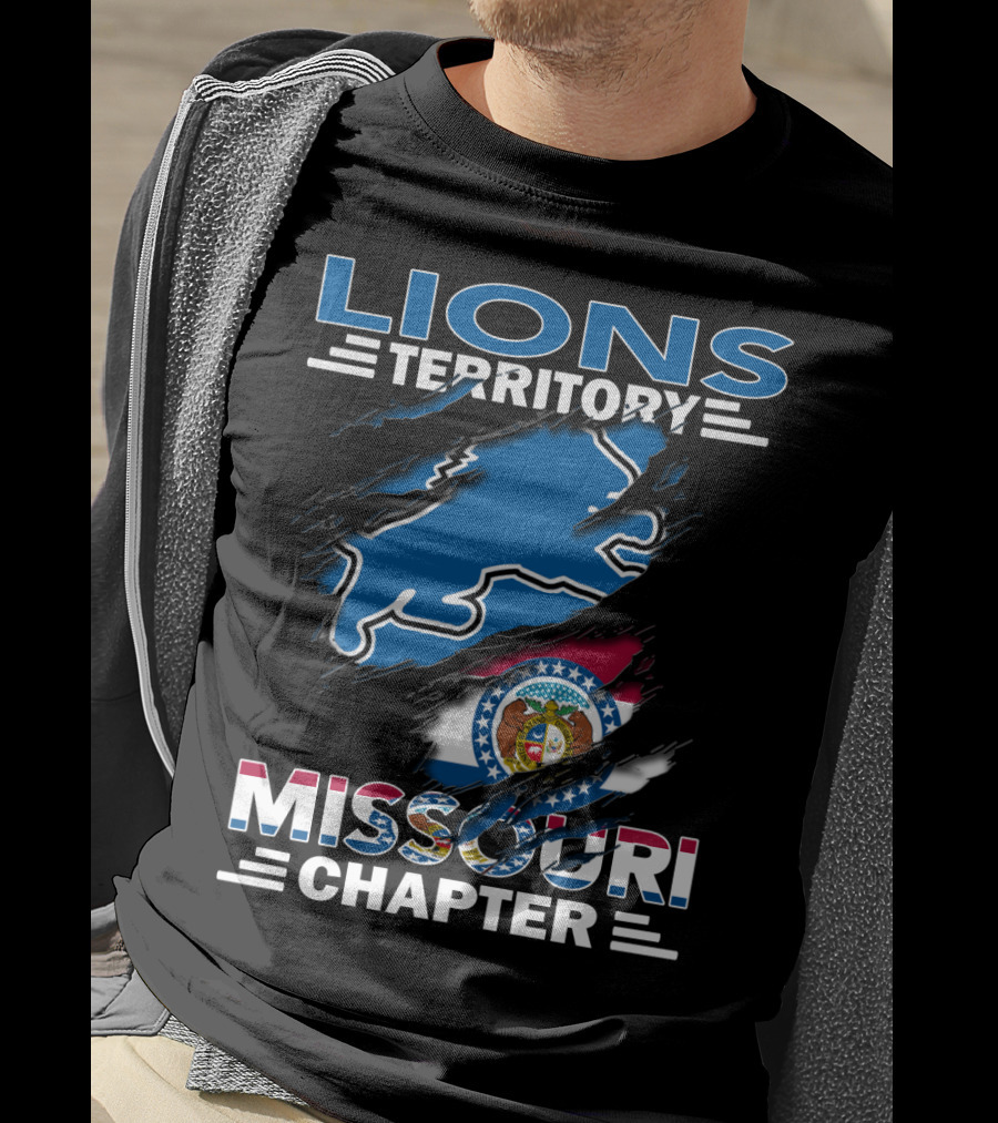 Lions Territory Missouri Chapter Detroit Lions And Missouri State Flag T-Shirt