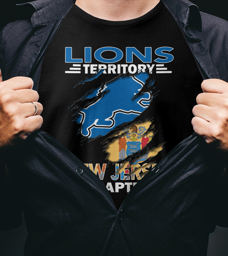 Lions Territory New Jersey Chapter Blue Silhouette And State Flag Elements T-Shirt