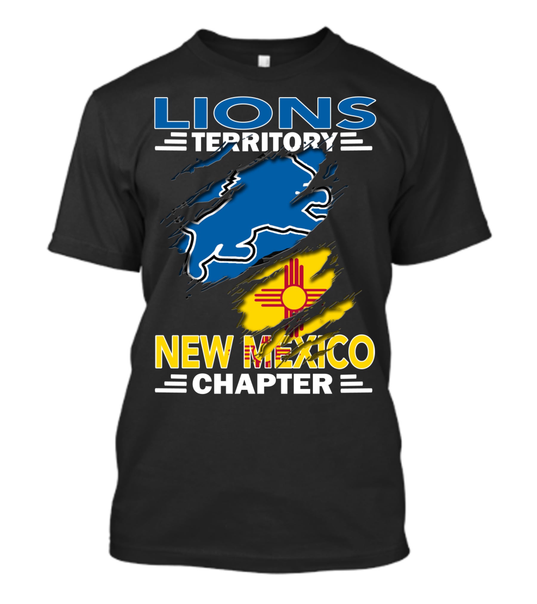 Lions Territory New Mexico Chapter Zia Symbol Blue Lion T-Shirt