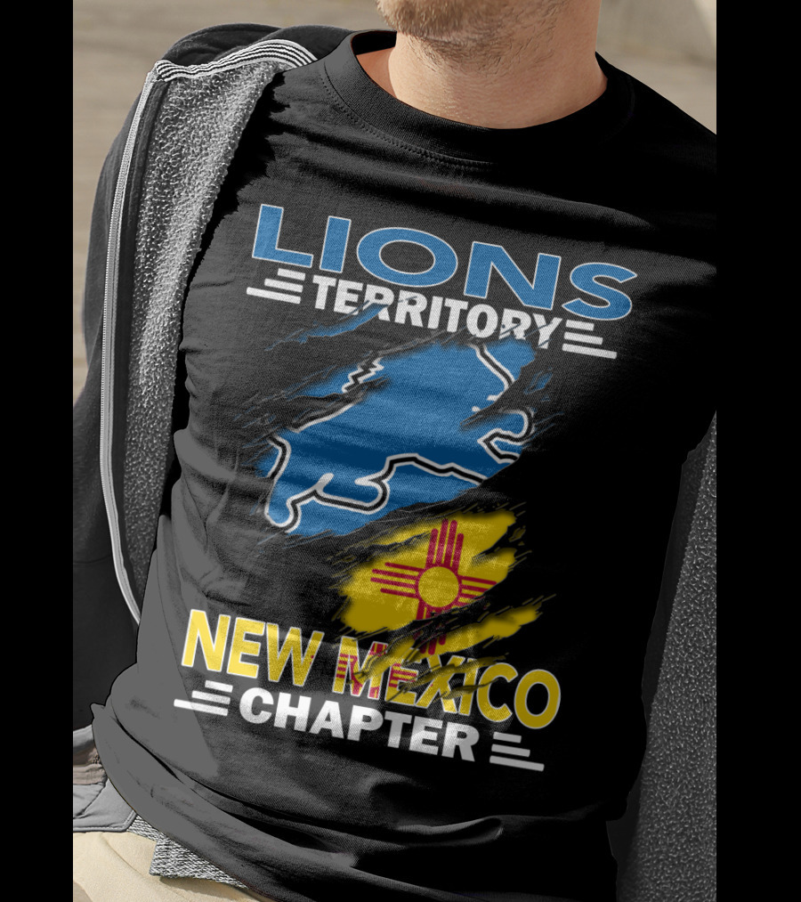 Lions Territory New Mexico Chapter Zia Symbol Blue Lion T-Shirt