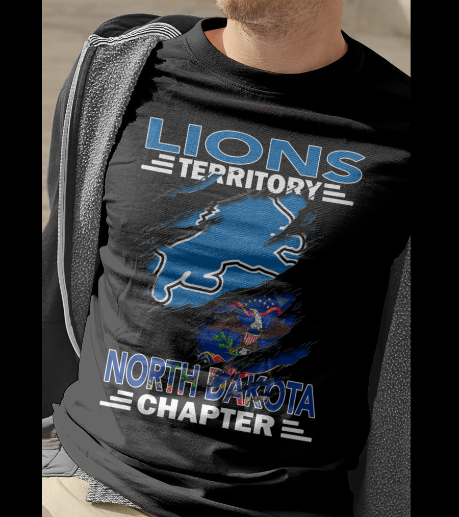 Lions Territory North Dakota Chapter Blue State Outline Flag Elements T-Shirt