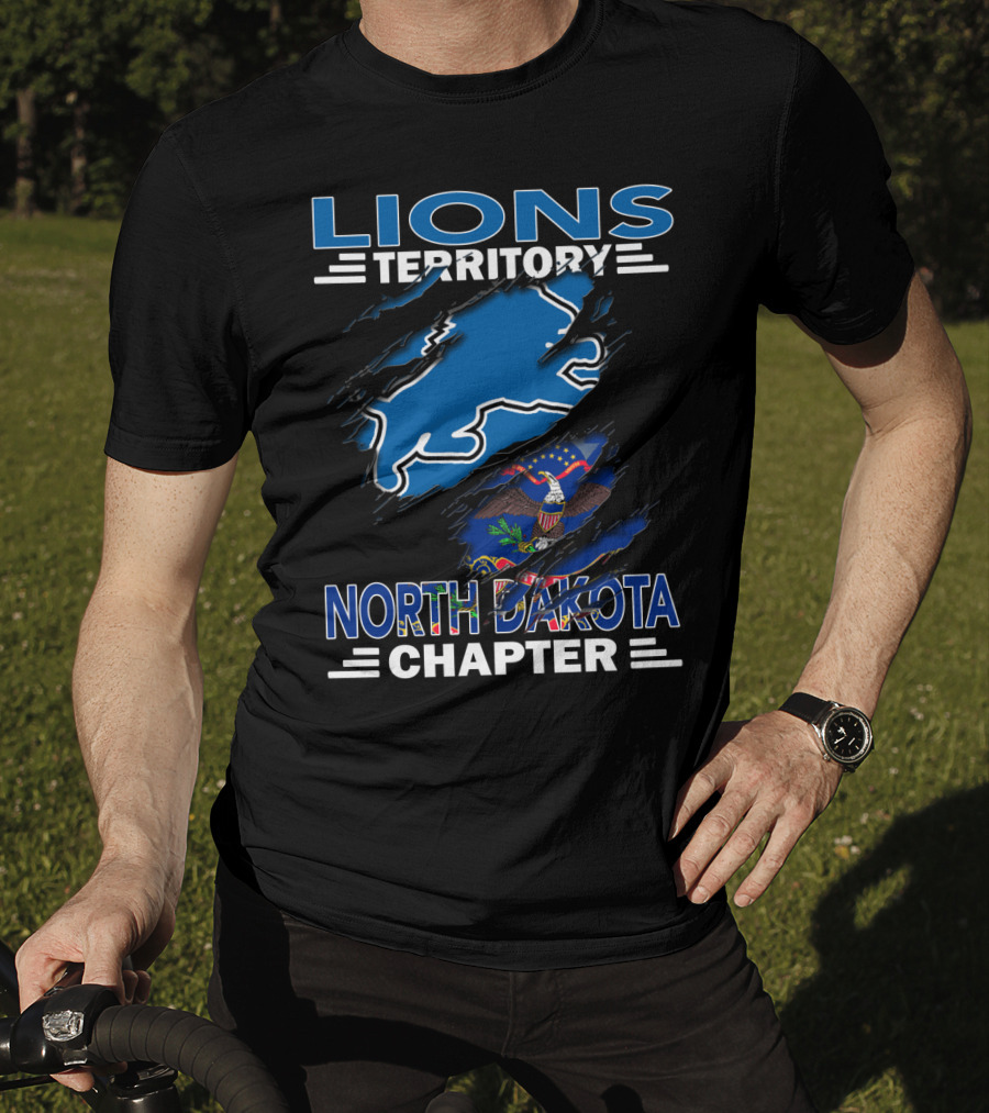 Lions Territory North Dakota Chapter Blue State Outline Flag Elements T-Shirt