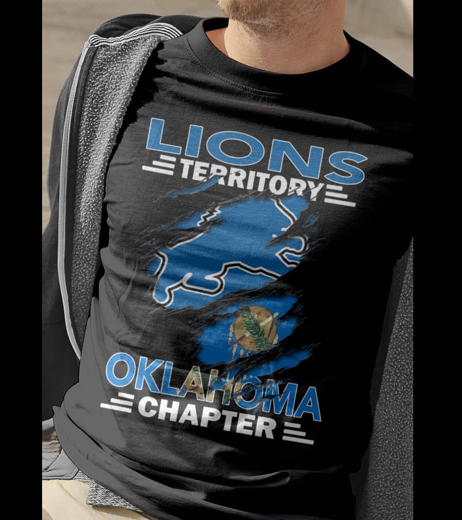 Lions Territory Oklahoma Chapter Blue Lion Oklahoma Flag Emblem T-Shirt