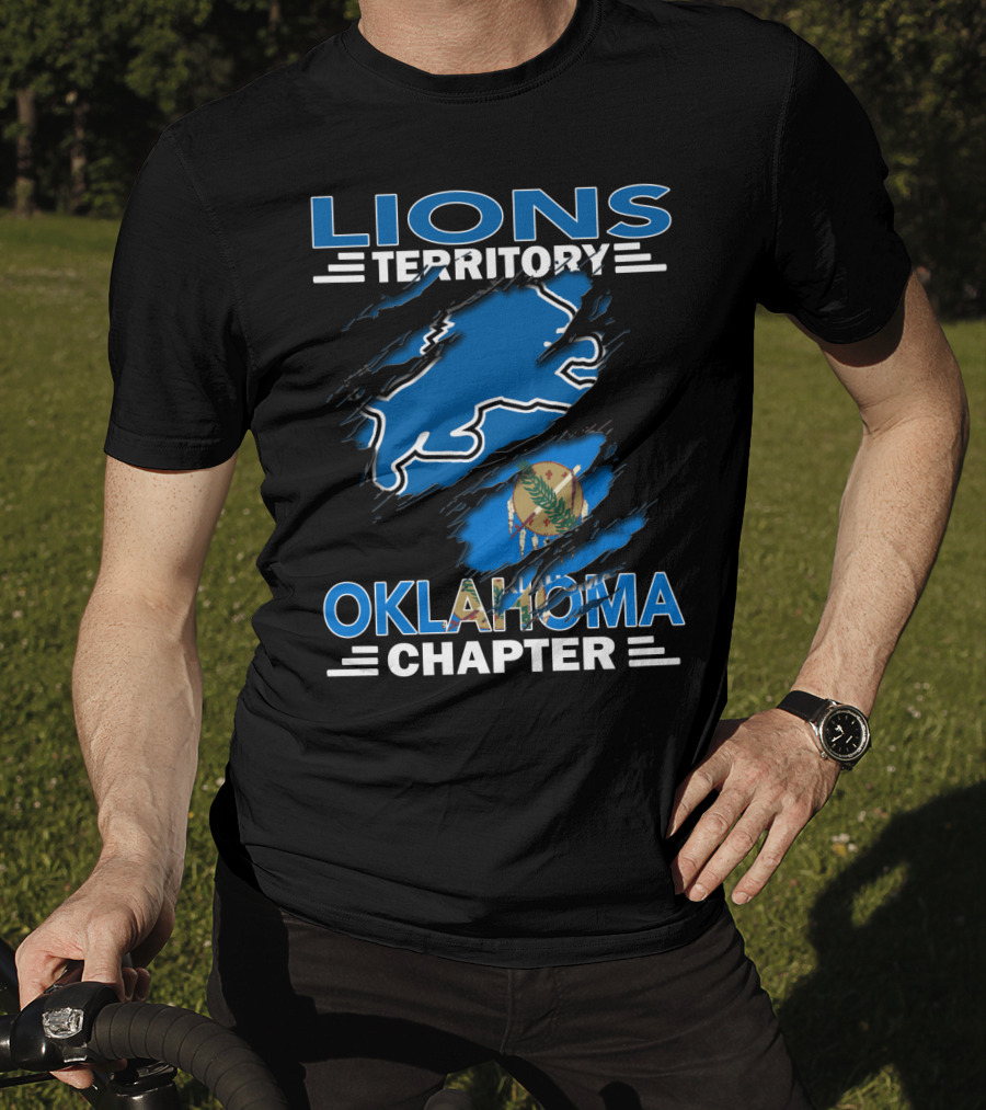 Lions Territory Oklahoma Chapter Blue Lion Oklahoma Flag Emblem T-Shirt