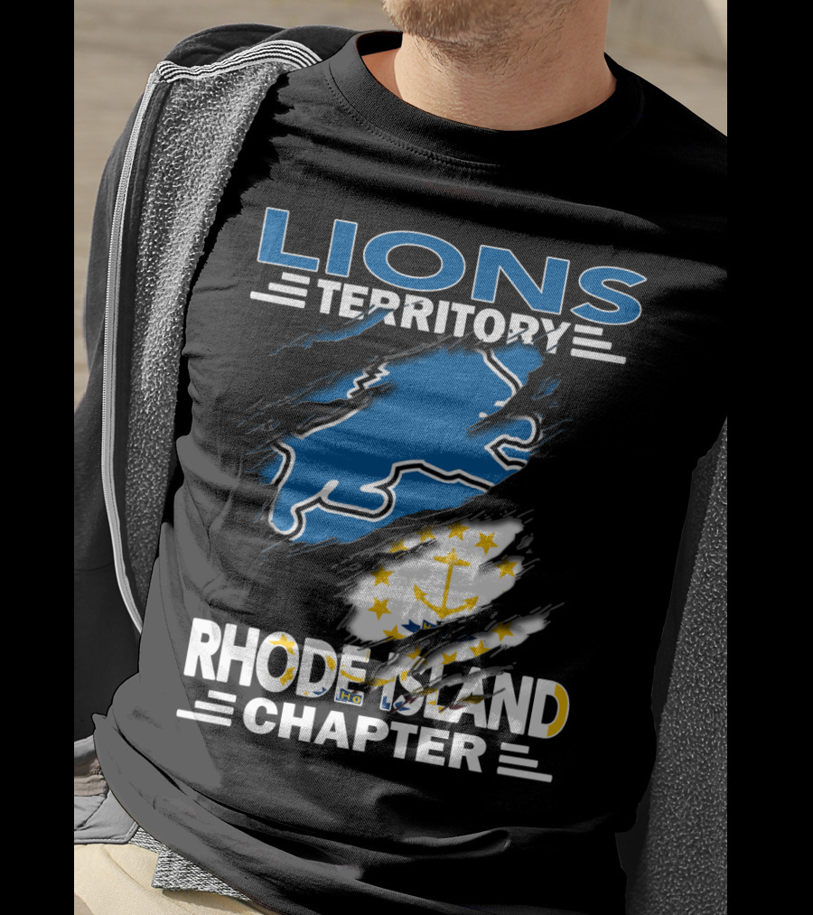 Lions Territory Rhode Island Chapter Blue Lion With Anchor Flag T-Shirt