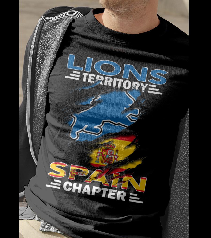 Lions Territory Spain Chapter Blue Lion Spanish Flag T-Shirt