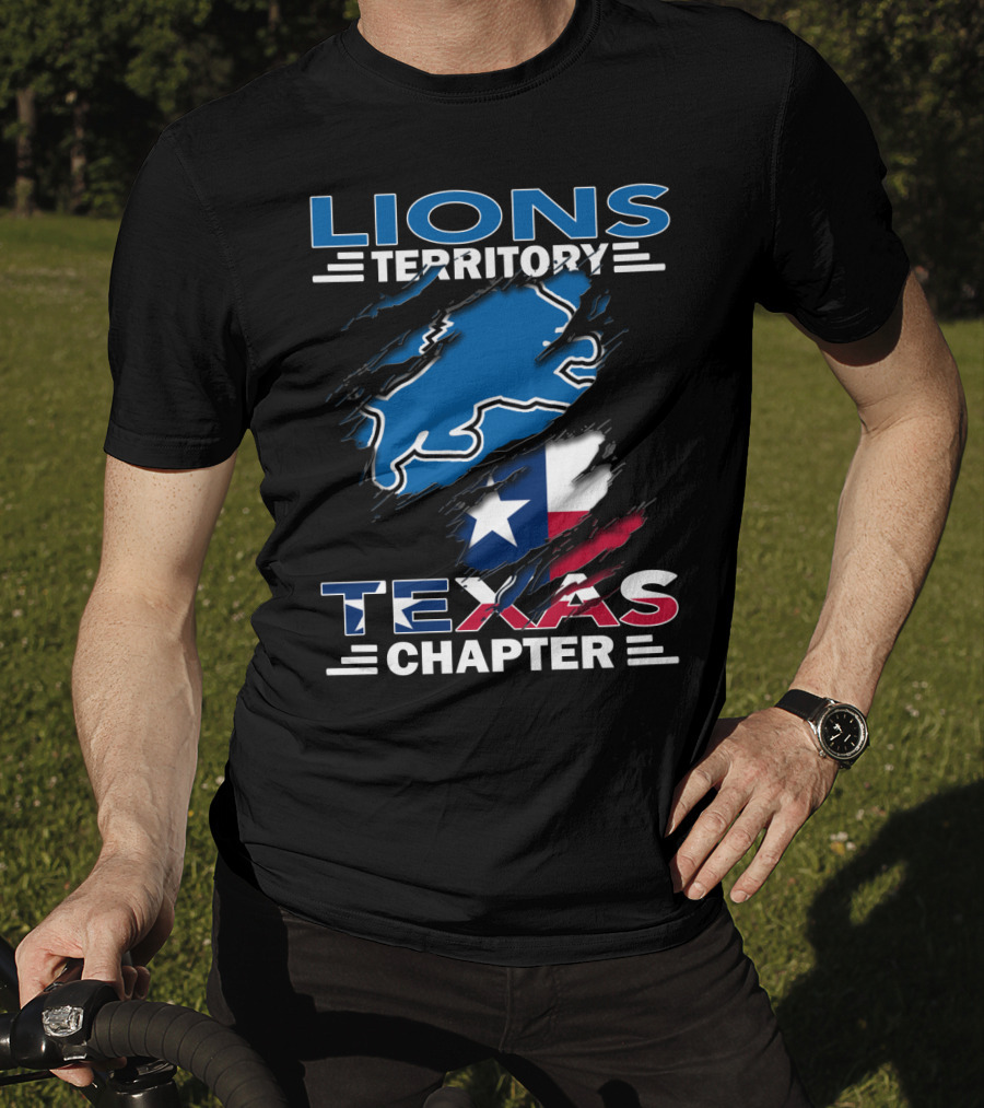 Lions Territory Texas Chapter Blue Lion Outline Texas Flag T-Shirt