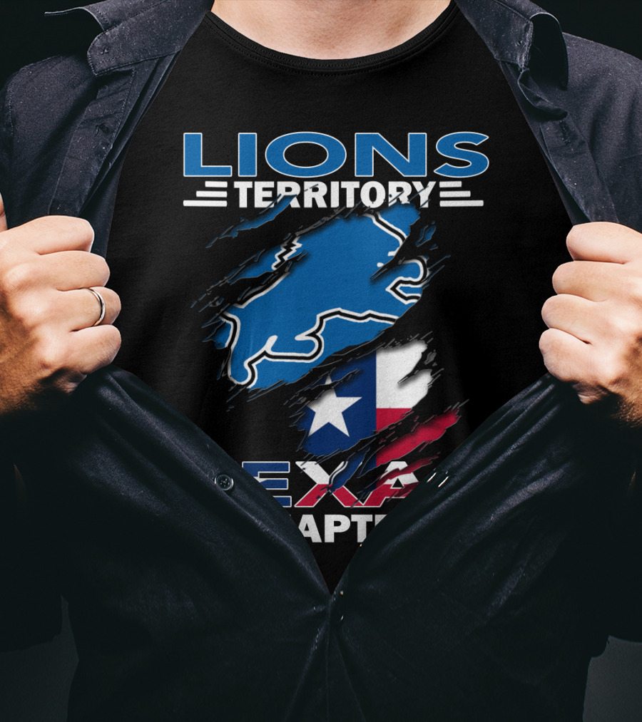Lions Territory Texas Chapter Blue Lion Outline Texas Flag T-Shirt