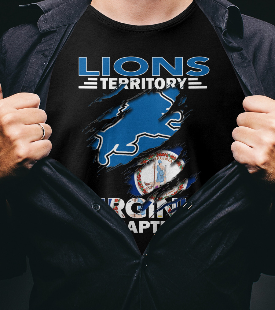Lions Territory Virginia Chapter Rip Effect With Virginia State Flag T-Shirt