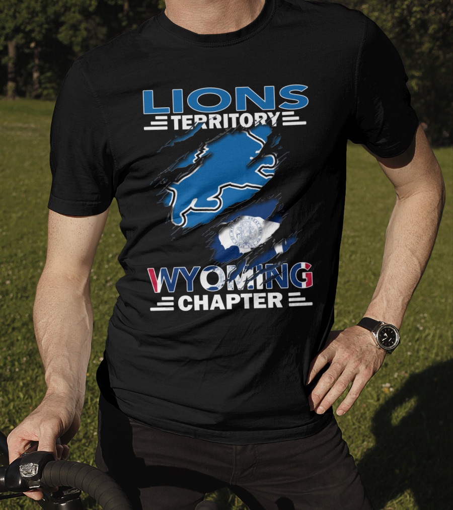 Lions Territory Wyoming Chapter Blue Bison And State Flag T-Shirt
