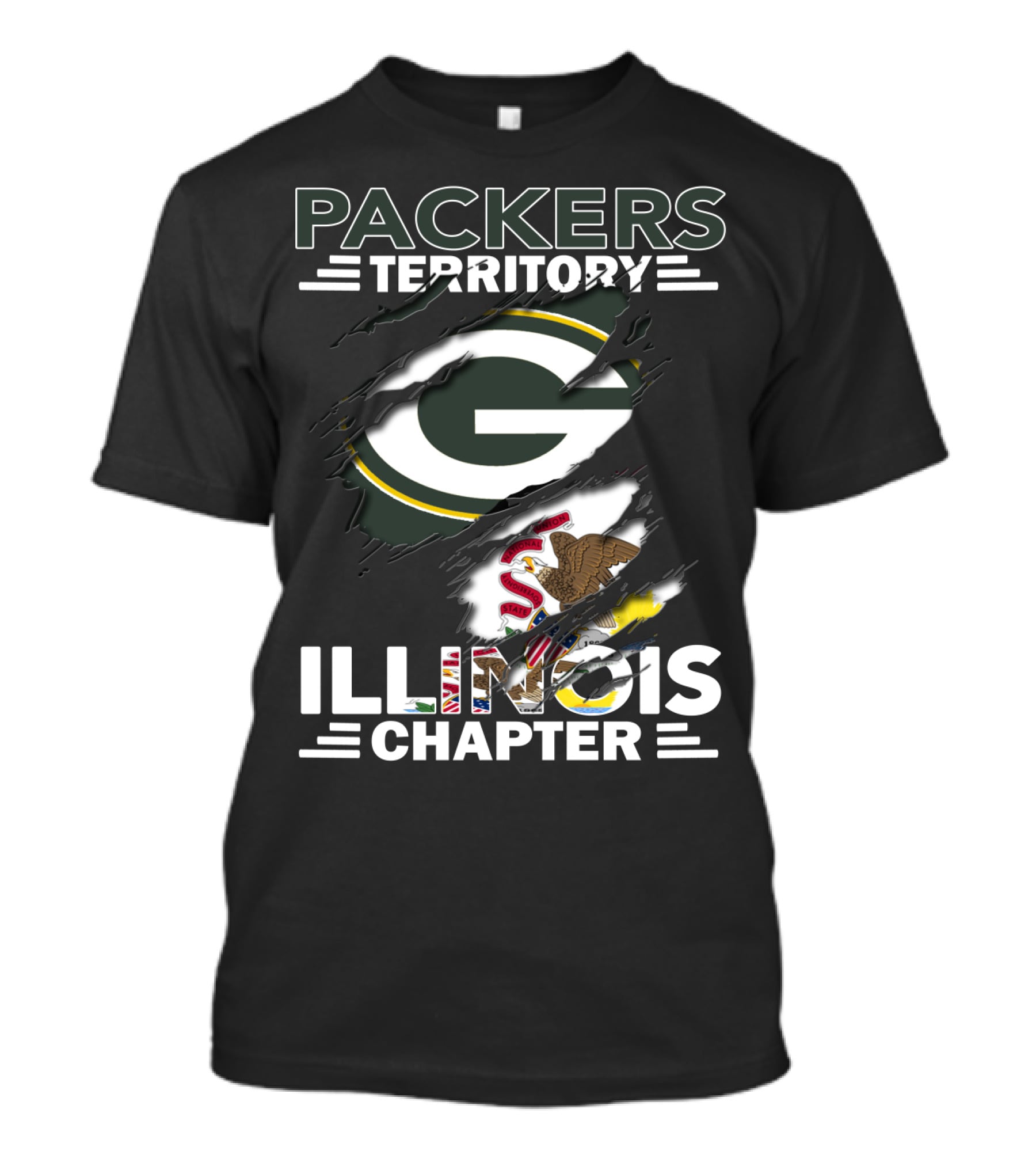 Packers Territory Illinois Chapter Green Bay Packers Logo And Illinois State Flag T-Shirt