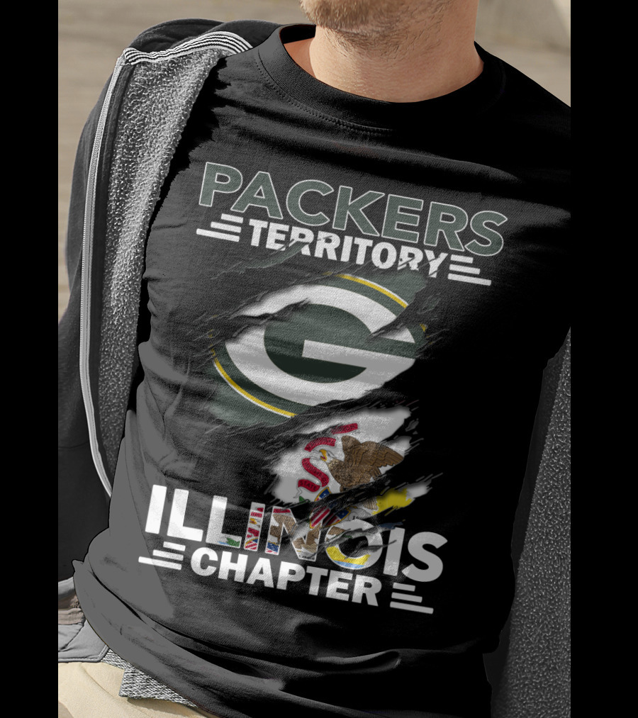 Packers Territory Illinois Chapter Green Bay Packers Logo And Illinois State Flag T-Shirt