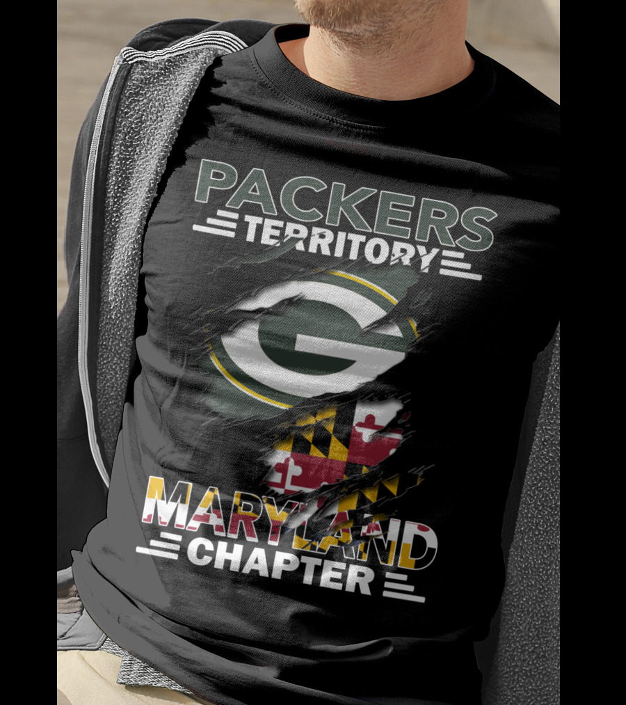 Packers Territory Maryland Chapter Green Bay Logo Maryland Flag T-Shirt