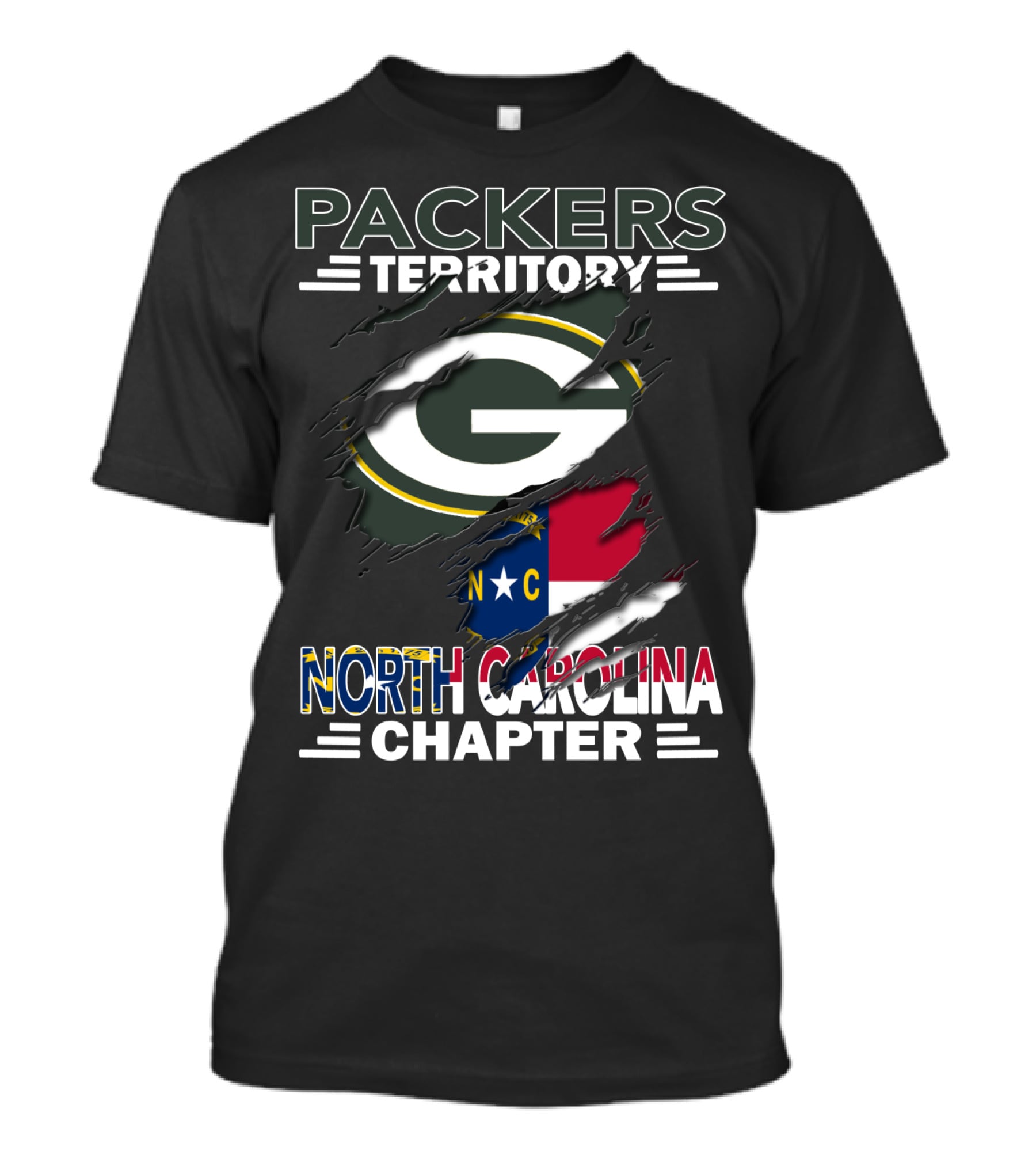 Packers Territory Green Bay Logo North Carolina Chapter NC Flag T-Shirt