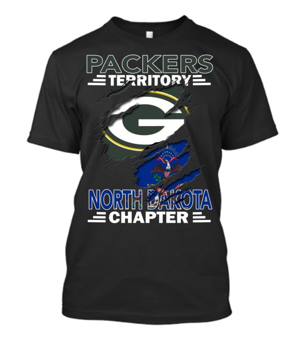 Packers Territory North Dakota Chapter Torn Green Bay G Logo And State Flag T-Shirt