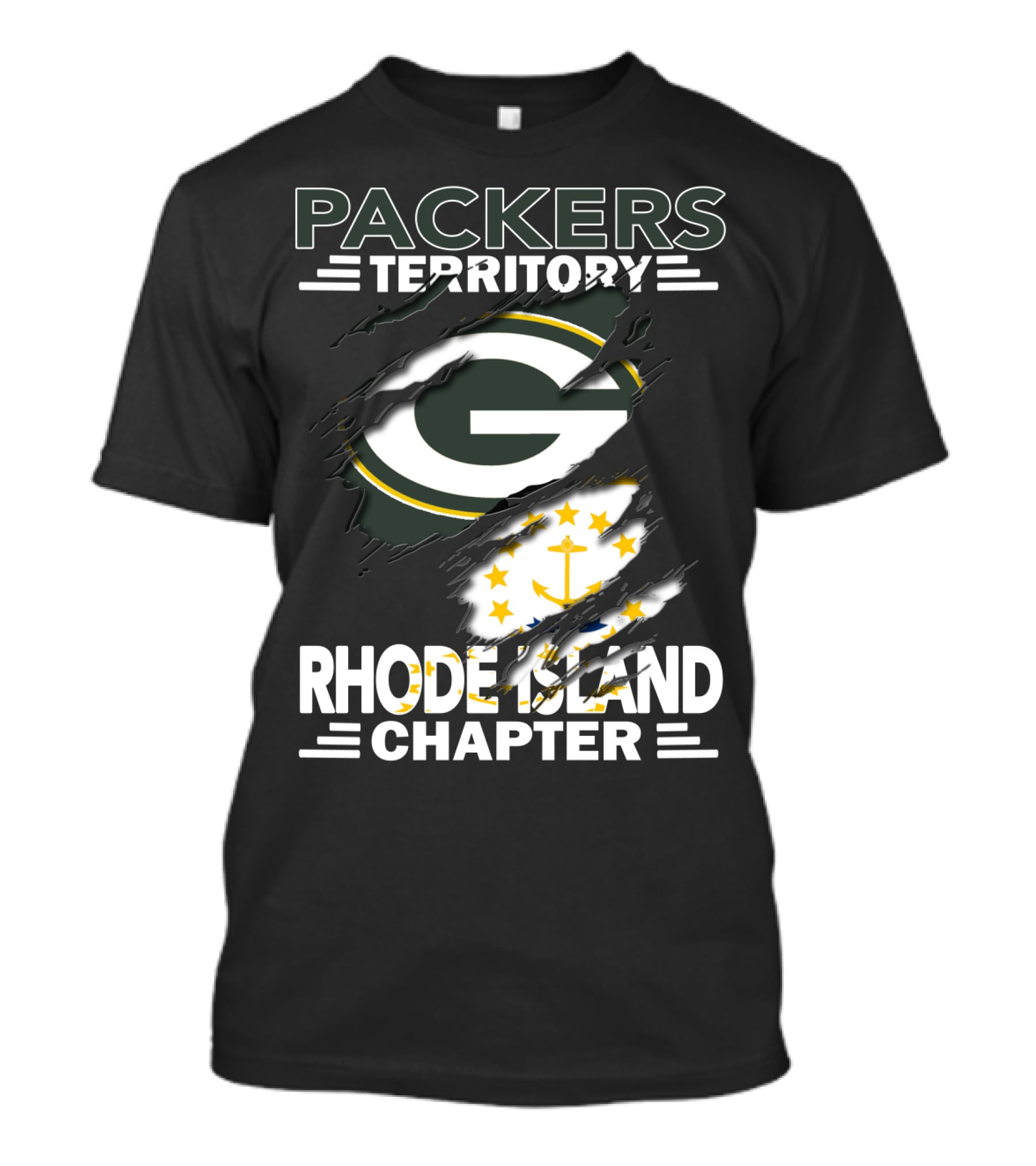 Packers Territory Rhode Island Chapter Green Bay Logo With Flag Elements T-Shirt