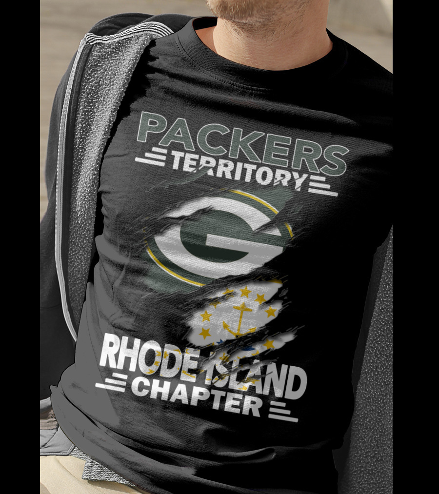 Packers Territory Rhode Island Chapter Green Bay Logo With Flag Elements T-Shirt