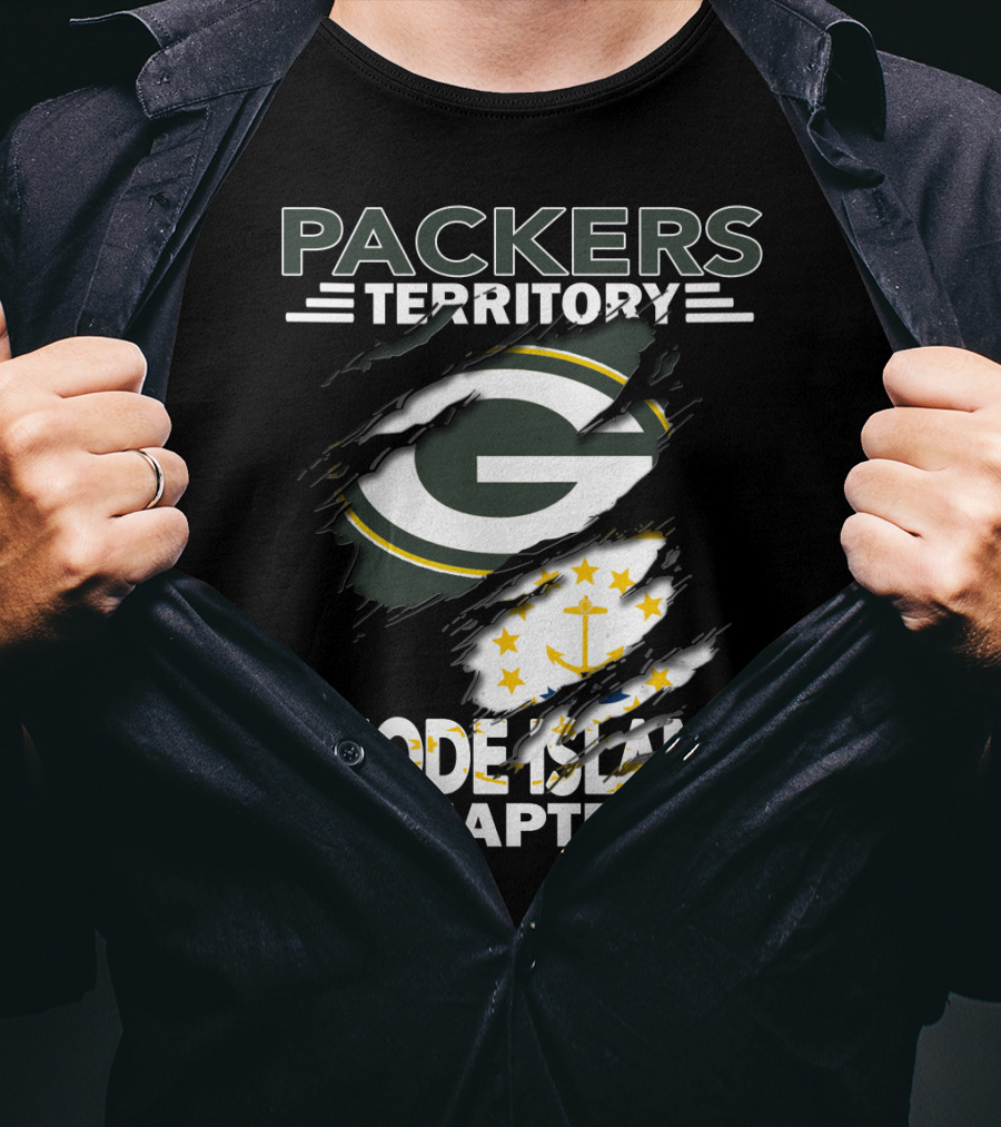 Packers Territory Rhode Island Chapter Green Bay Logo With Flag Elements T-Shirt