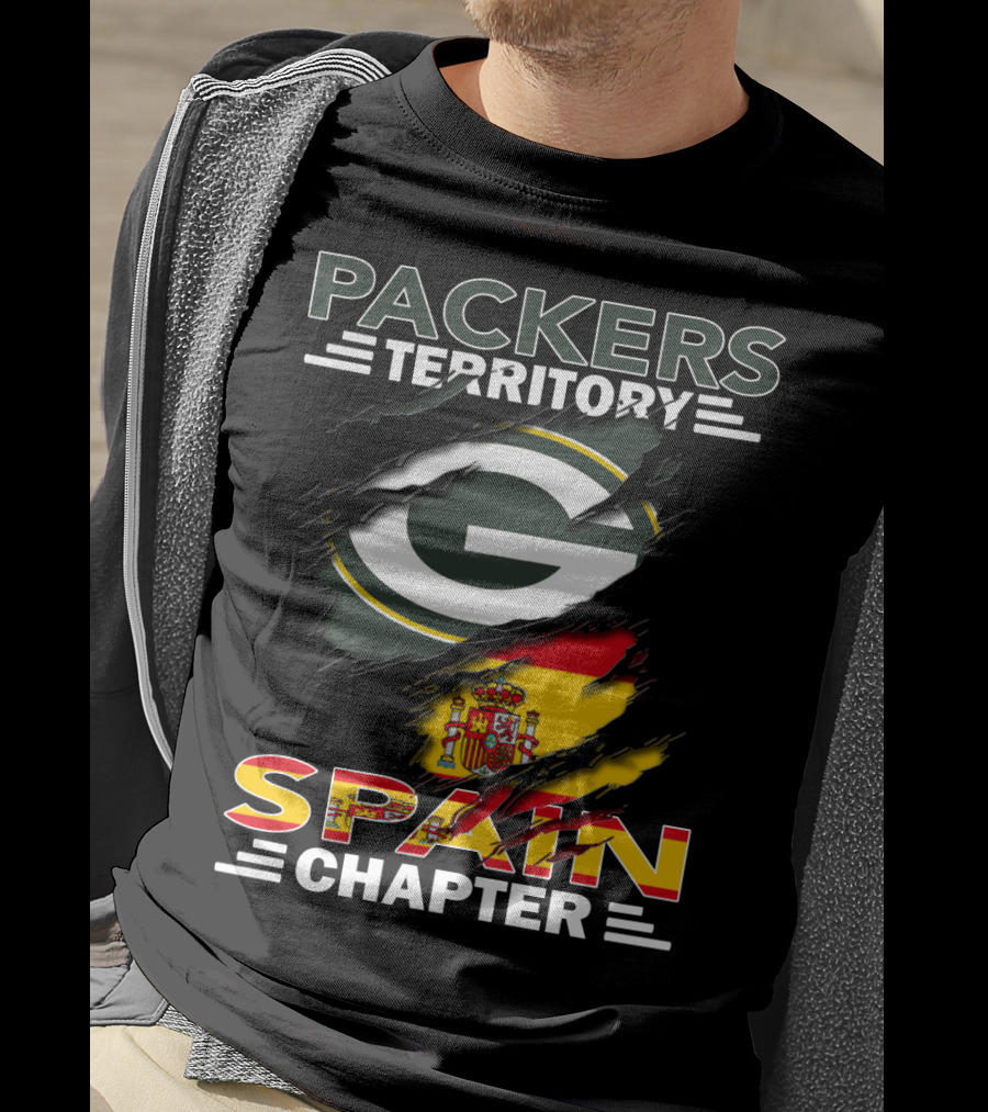 Packers Territory Spain Chapter Green Bay Logo With Spanish Flag T-Shirt