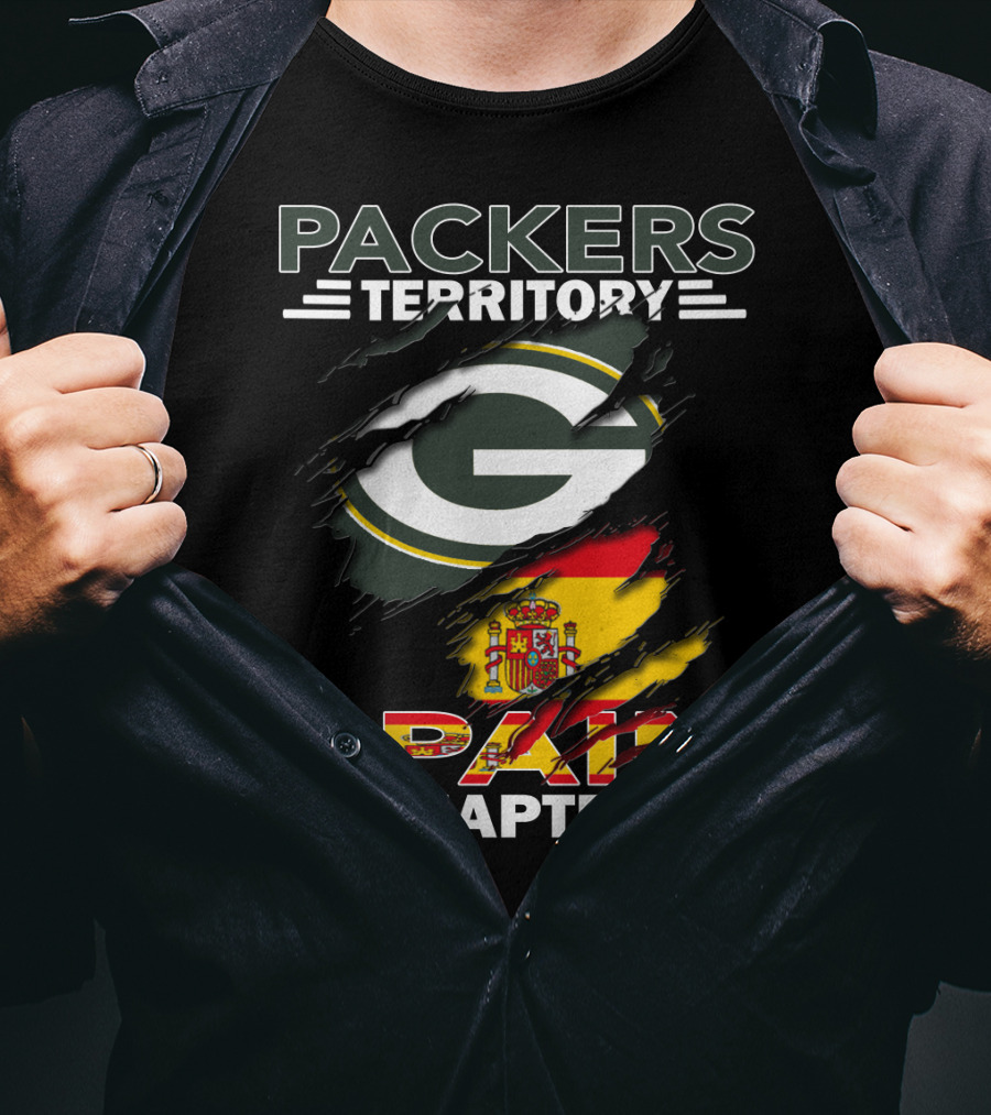 Packers Territory Spain Chapter Green Bay Logo With Spanish Flag T-Shirt