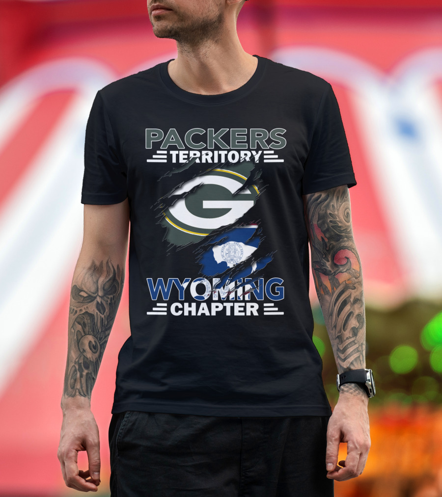 Packers Territory Wyoming Chapter Green Bay Logo with Wyoming Flag T-Shirt