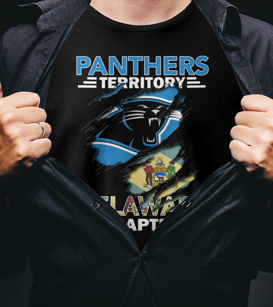 Panthers Territory Delaware Chapter With Carolina Panthers Logo And Delaware State Flag T-Shirt