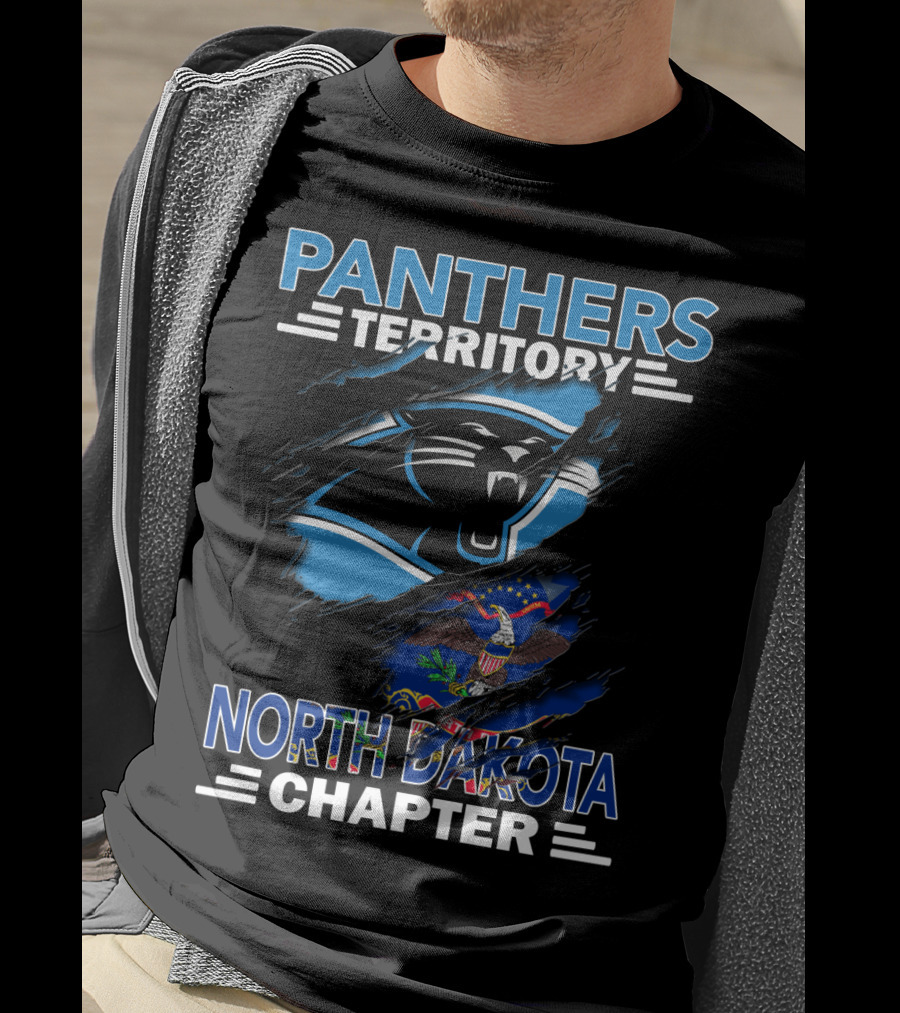 Panthers Territory North Dakota Chapter With Carolina Panthers Logo And North Dakota Flag T-Shirt