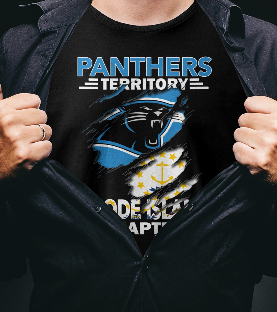 Panthers Territory Rhode Island Chapter Flag And Team Logo Fusion T-Shirt