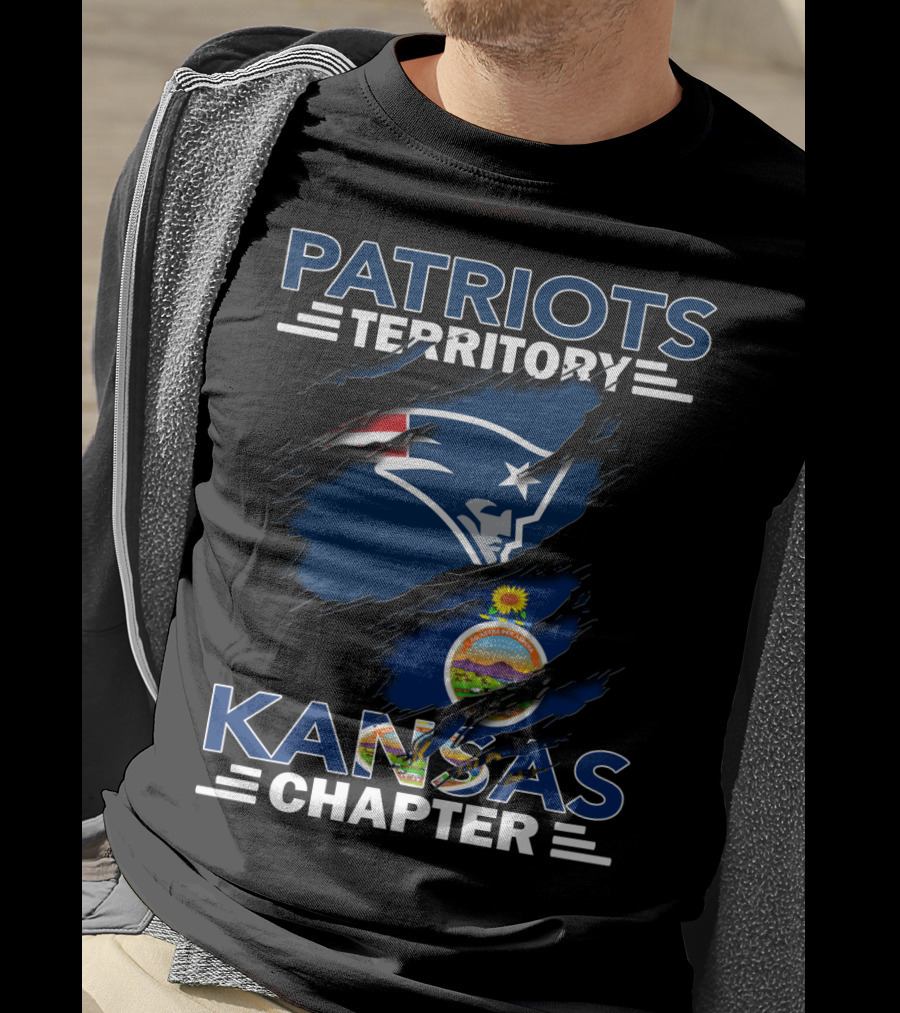 Patriots Territory Kansas Chapter New England Logo With Kansas State Seal T-Shirt
