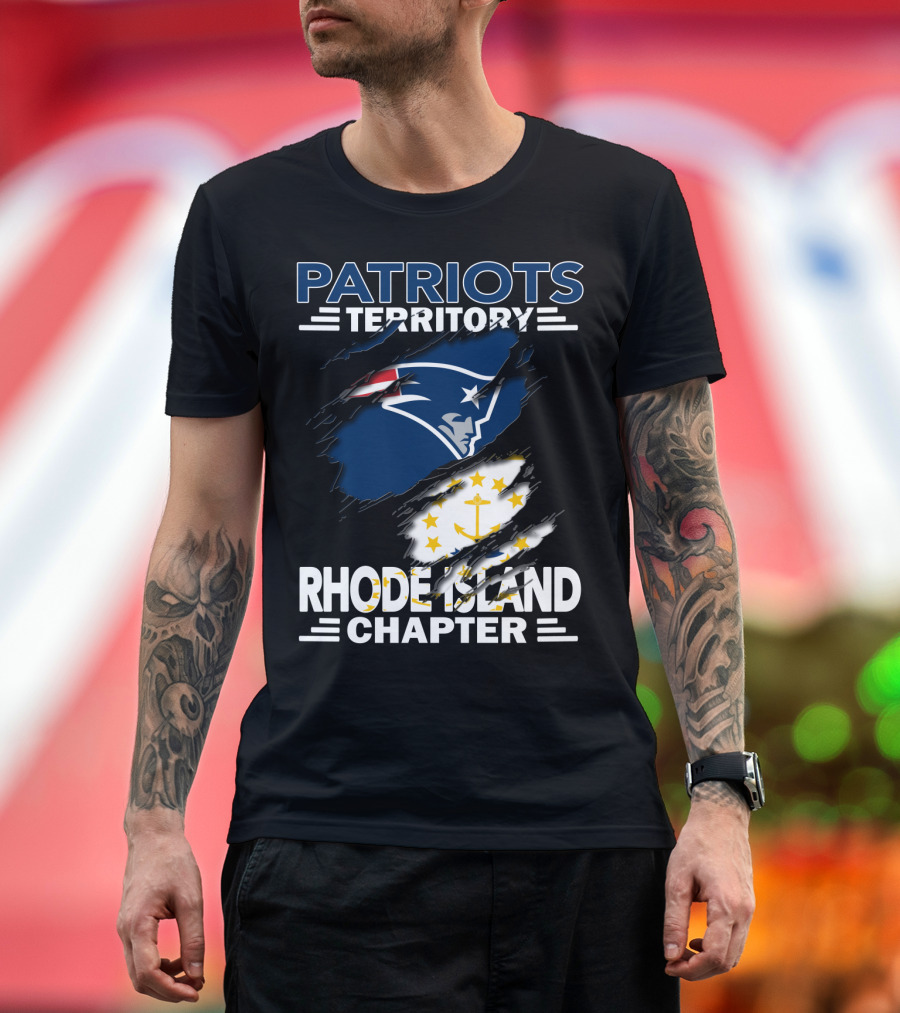 Patriots Territory Rhode Island Chapter Patriots Logo and Rhode Island Flag Elements T-Shirt