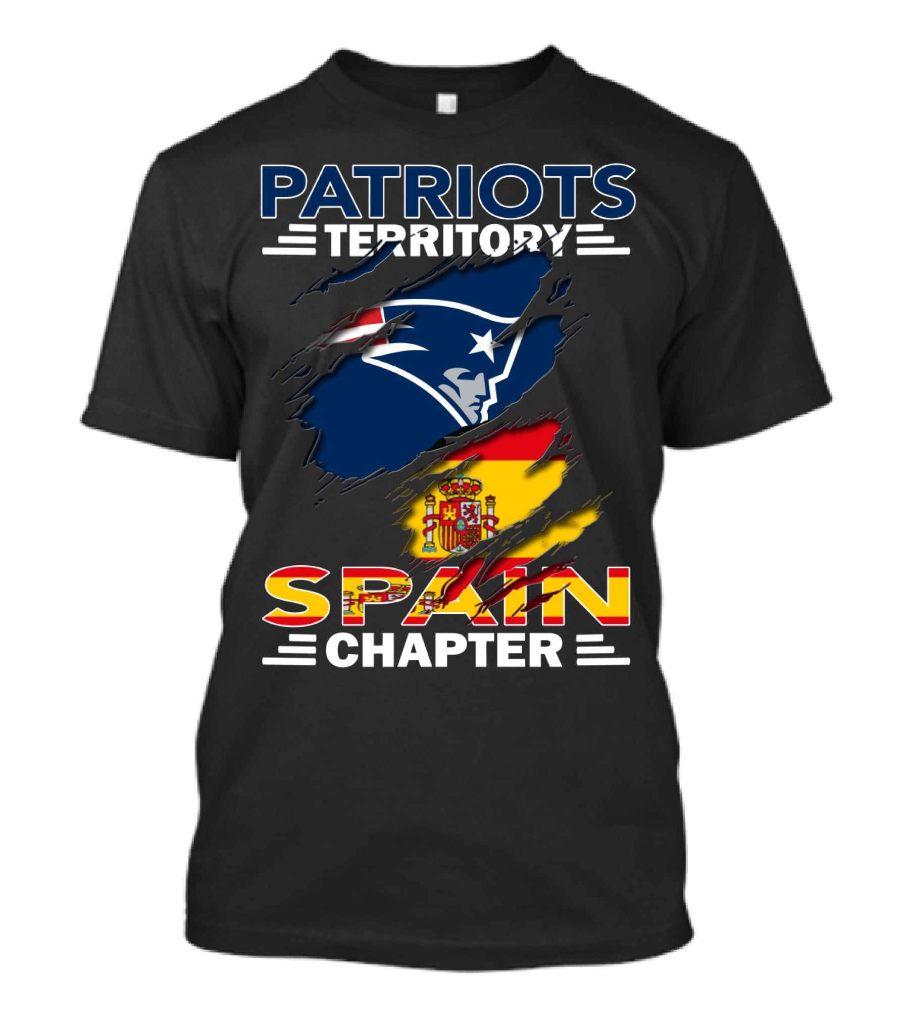 Patriots Territory Spain Chapter With Team Logo And Flag T-Shirt