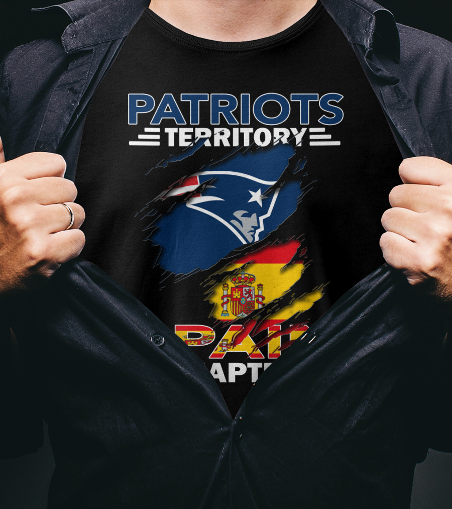 Patriots Territory Spain Chapter With Team Logo And Flag T-Shirt
