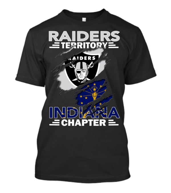 Raiders Territory Indiana Chapter NFL Fan Club Emblem Indiana Flag Raiders T-Shirt